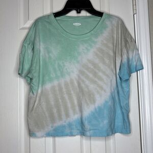 Old Navy Medium Crop Tee Tie-Dye Pastel Blue Green White Short Sleeve Shirt
